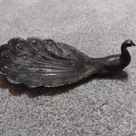 Vintage Peacock Trinket Dish Metallic Decor - Picture 2 of 5